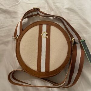 C. Wonder Cream and Brown Crossbody Bag with Adjustable Strap